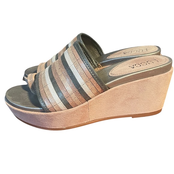 Luca Lenore Leather Platform Wedge Sandal Slide Striped Vamp Women’s Sz 7.5 - Picture 3 of 13